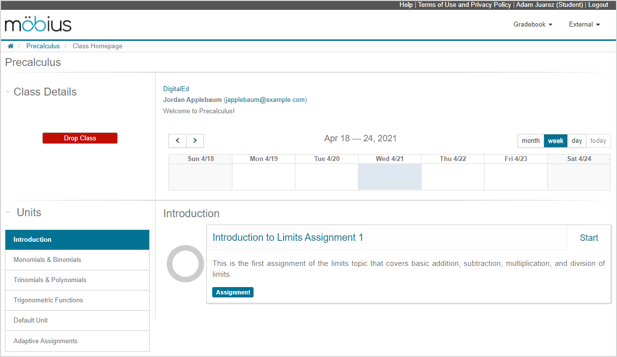 The Clas Homepage is shown.